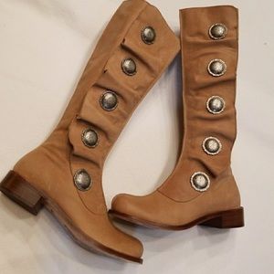 Gee Wawa Tan Leather Buttoned Ruffle Boots
